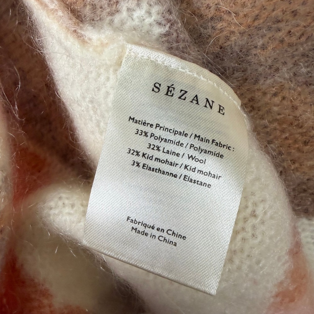 Sézane Floral Tie-Front Cardigan Women Small Cream Orange Mohair Wool Knit 8915 - Picture 5 of 8
